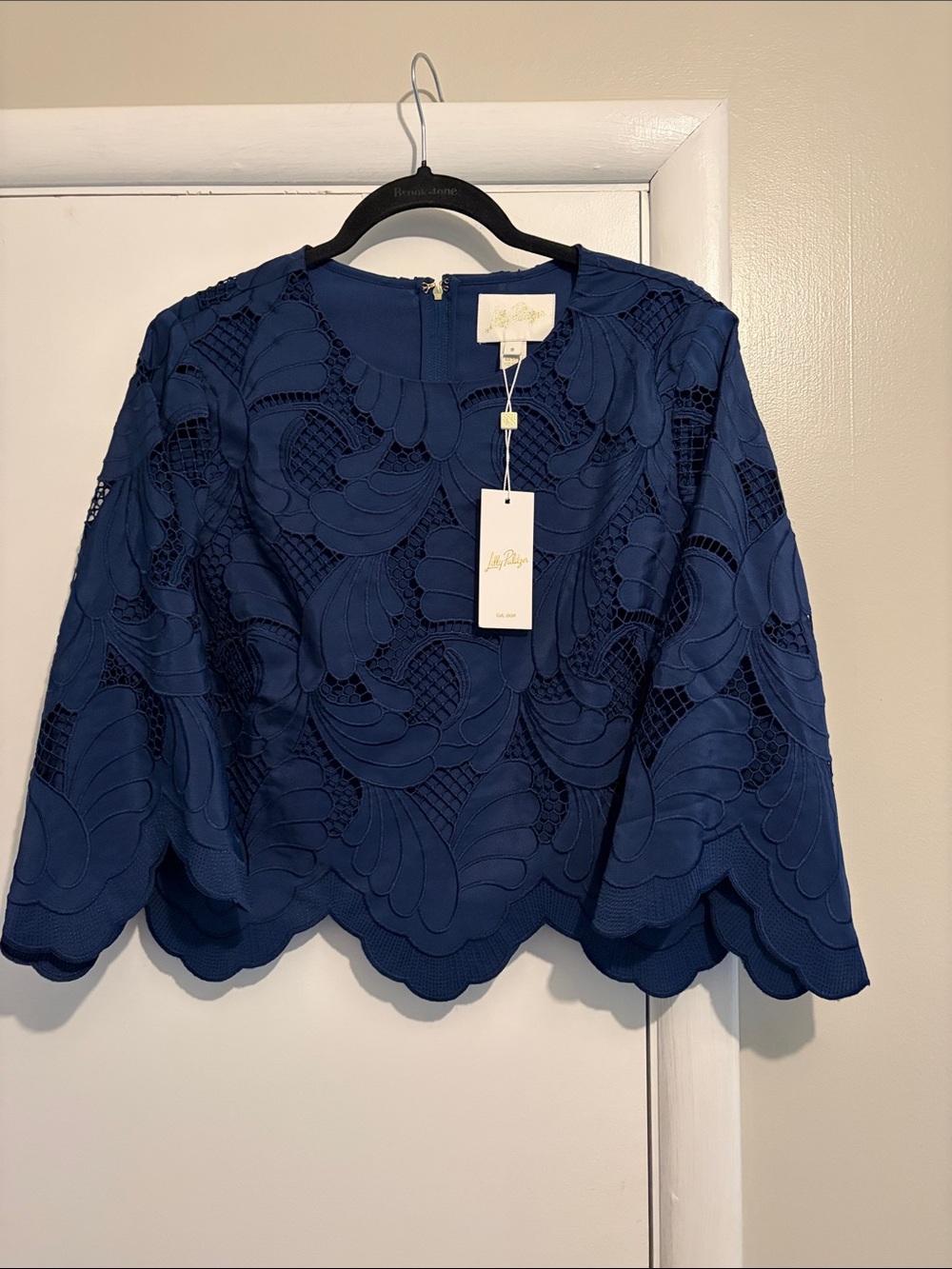 Lilly Pulitzer Navy Scalloped Lace Blouse
